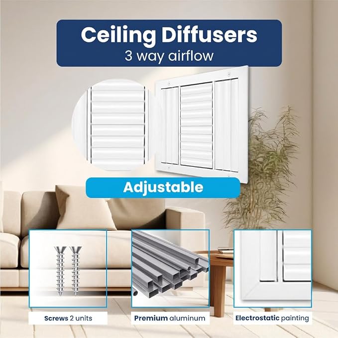14x14 Aluminum 3-Way Air Vent Cover Wall or Ceiling HVAC Register Multi-Shutter - Image 4