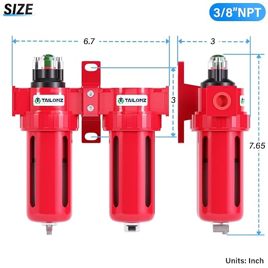 TAILONZ PNEUMATIC 0-150PSI 3/8 Inch NPT Aluminum Alloy Air Filter Drying System - Image 2