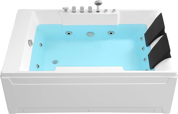 Empava 72" x 48" Whirlpool Tub, 2 Person Jetted Bathtub, Hydro Massage & Chromatherapy [ETL Certified], 3 Sided Apron, Acrylic , 1125 Watt, 110 Gallons, Left Drain