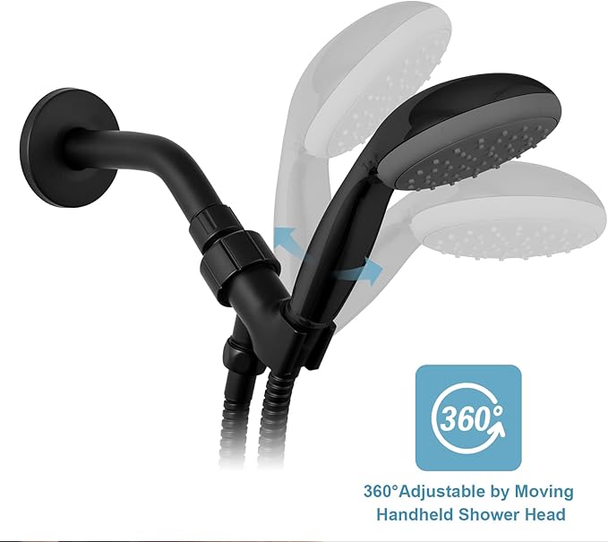 OFFO Shower Head Holder for Handheld Shower Head, Adjustable Shower Arm Mount for Connecting Shower Arm and Shower Hose, 1/2 Inch IPS Female Inlet and Male Outlet, Matte Black Finish