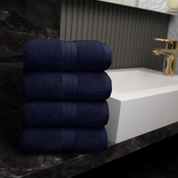 Hand Towels 4 Pack - Luxury & Decorative, Large (16"x 28") Plush, 100% Cotton, Soft and Thick - Versatile, Perfect as Kitchen and Bathroom Towel, Hair or Spa Towel - Royal Blue