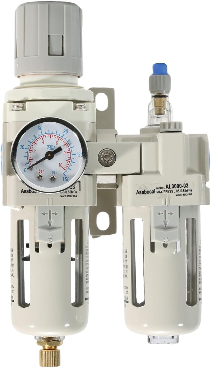 3/8" NPT Compressed Air Filter Regulator Lubricator Combo, Water/Oil Trap by Asabocai