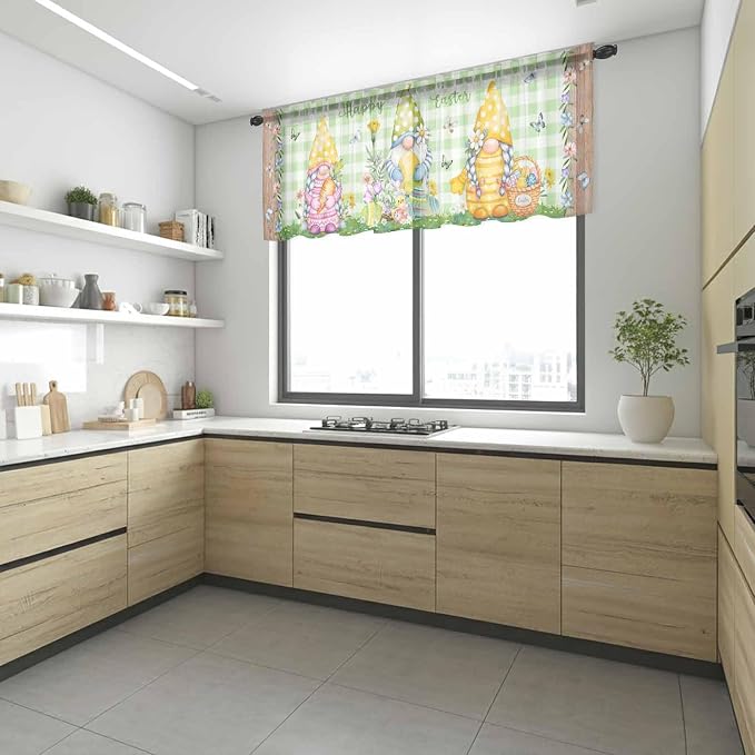 Easter Sheer Valances for Windows 54"x18", Light Filtering Kitchen Curtains - Image 6