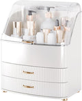 Makeup Organizer Countertop Vanity with Transparent Lid Drawers Waterproof Dustproof Cosmetic Skincare Bathroom Storage Gift for Women Teens Girls (Whtie)