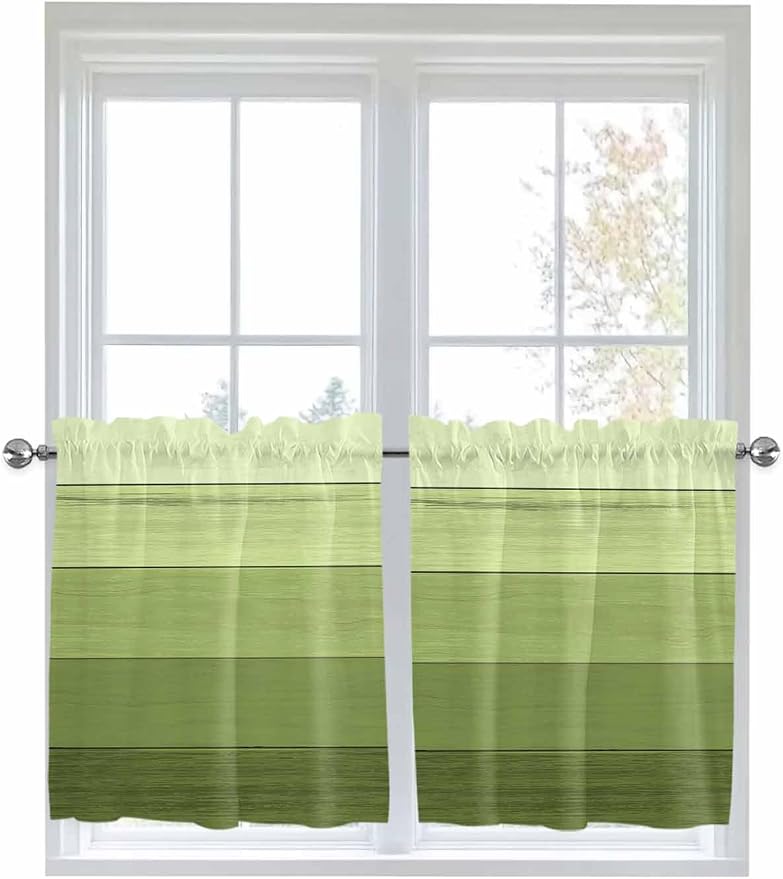 Gradient Green Wooden Board Window Valance Curtains, Retro Country Wood Grain - Image 9