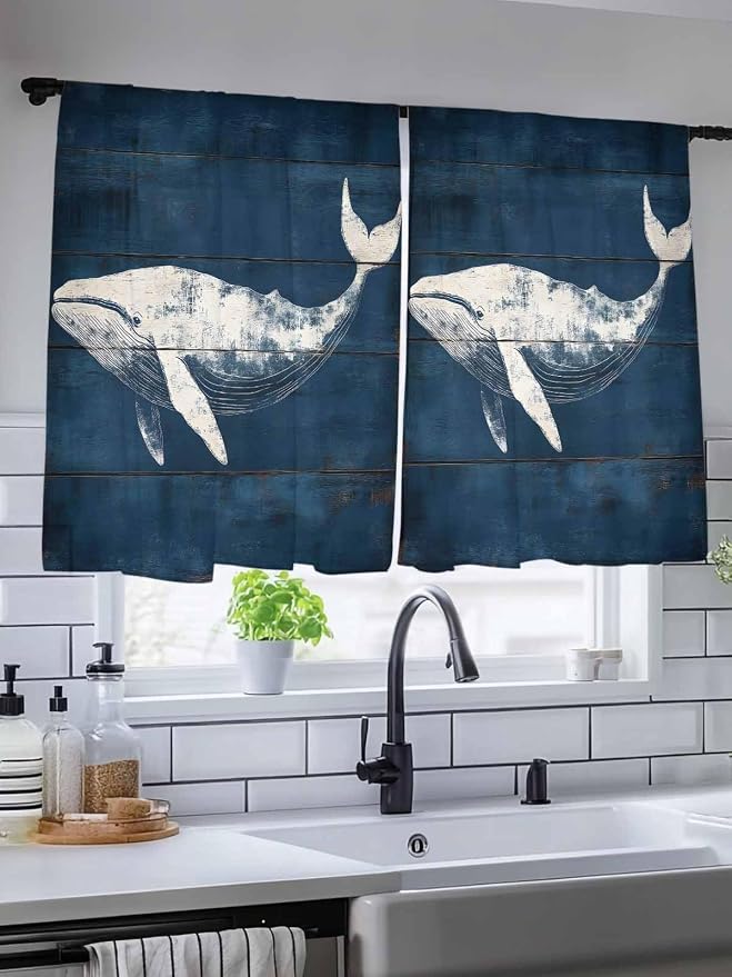 Sheer Curtains 45 Inch Length, Summer Whale Semi Sheer Curtains Light Filtering - Image 5