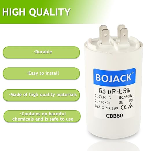BOJACK CBB60 55uF 250 Volt 50/60Hz AC Capacitor Round Run Start Capacitor - Image 7