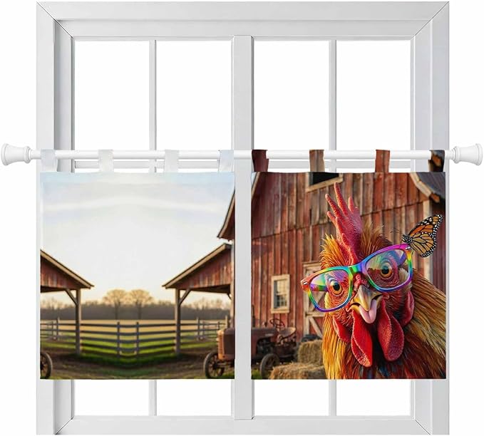 Farm Rooster Kitchen Curtains 36 Inch Length, Small Window Curtains Tab Top by Unknown