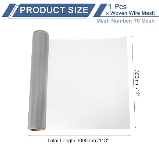 uxcell 70 Mesh 118" x 12" Woven Wire Mesh, 304 Stainless Steel Air Vent Filter - Image 2