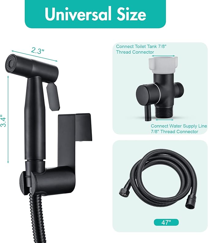 BARROCK Handheld Bidet Sprayer for Toilet, Stainless Steel Metal Made Baby Cloth Diaper Spraying Kit, Bathroom Toilet Bidet Attachment Set for Bathing Pets and Feminine Hygiene, Matte Black