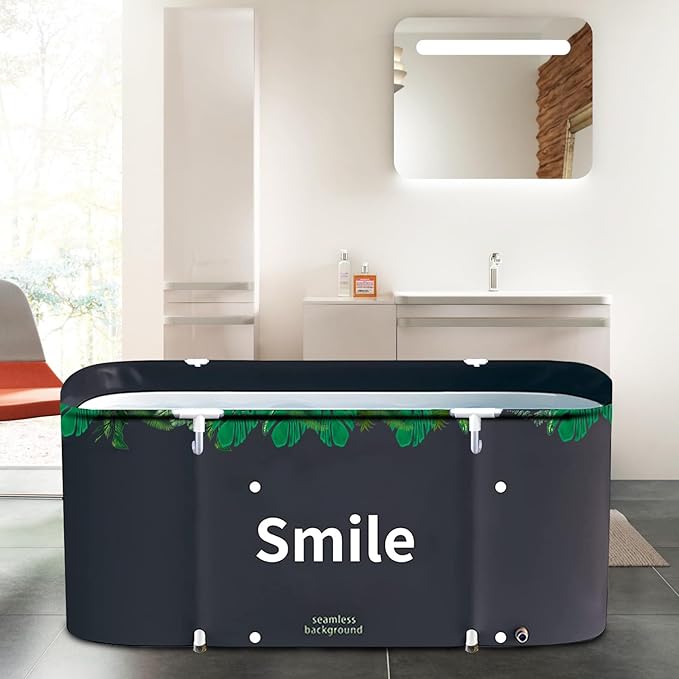 BDL Portable Bathtub for Adult 47" Large Foldable Soaking Bath Tub for Shower Stall, Separate Family Bathroom SPA Bathtub for Adult, Thickening with Thermal Foam to Keep Temperature Green Leaf