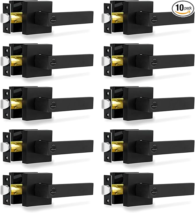 Privacy Door Levers, 10 Pack Matte Black Door Handles Heavy Duty Bed and Bath Door Locks Interior Keyless Locksets, Reversible for Left Right Handed Doors