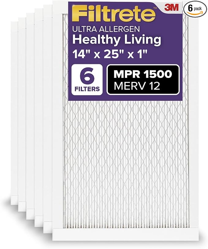 Filtrete 14x25x1 AC Furnace Air Filter, MERV 12, MPR 1500, CERTIFIED asthma & by Filtrete