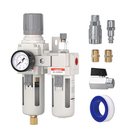 3/8" NPT Compressed Air Filter Regulator Lubricator Combo, Air Compressor Water by AIRZOE