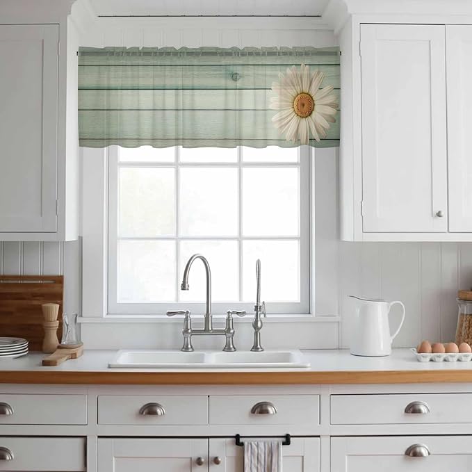 Daisy Flower Sheer Valances for Windows 54"x18", Light Filtering Kitchen - Image 3