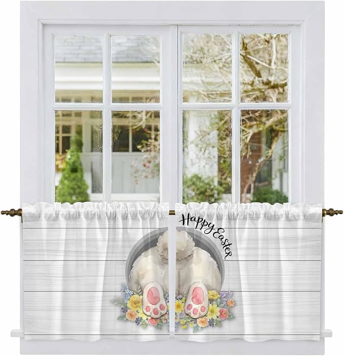 Easter Bunny Kitchen Tier Curtains 36 Inch Long 2 Panel Set, Rod Pocket Half - Image 2