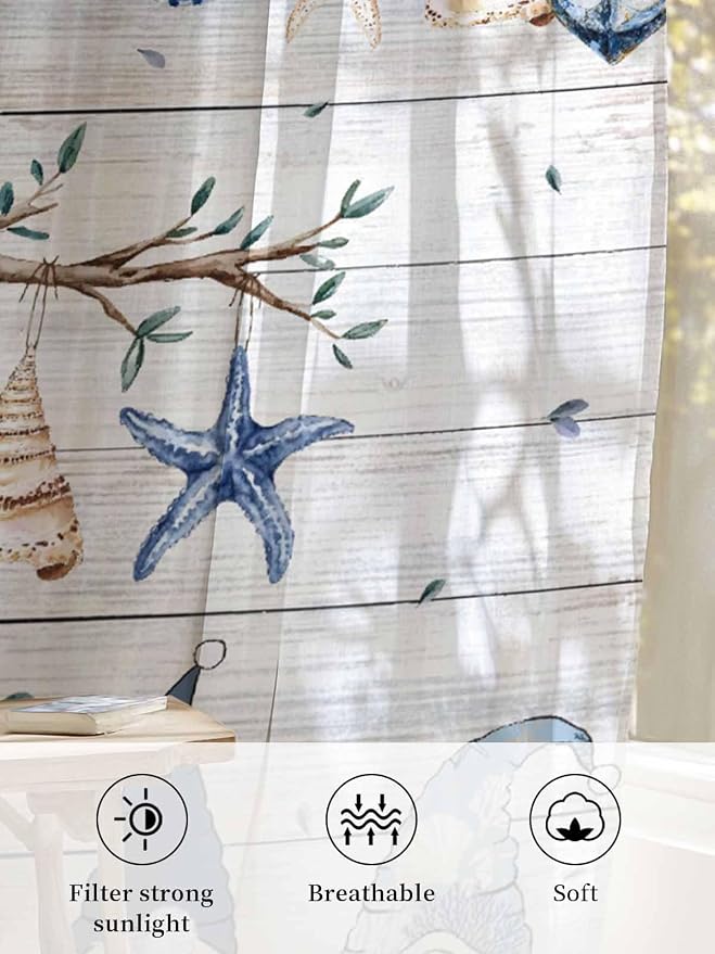 Sheer Curtains 54 Inch Length, Coastal Eucalyptus Semi Sheer Curtains Light - Image 6