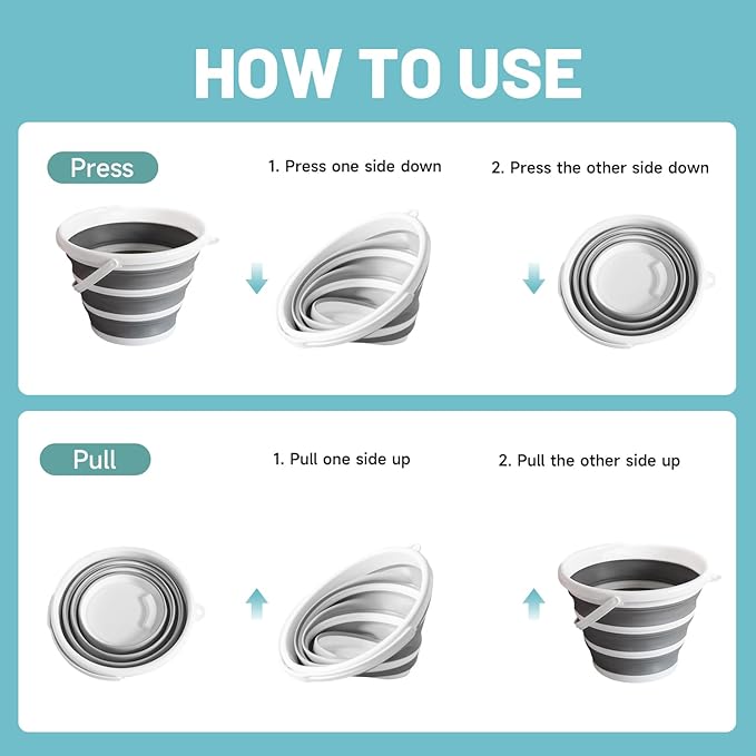 Collapsible Water Bucket (10L / 2.6 Gal) – Portable, Easy to Carry & Store, Ideal for Car Wash, Cleaning, Camping, Fishing and Outdoor Activities with Collapsible Handle Design