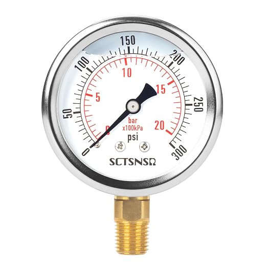 2-1/2" Dial Size, 0-300 Psi Pressure Gauge, Glycerin Liquid Filled, 1/4" NPT by SCTSNSR