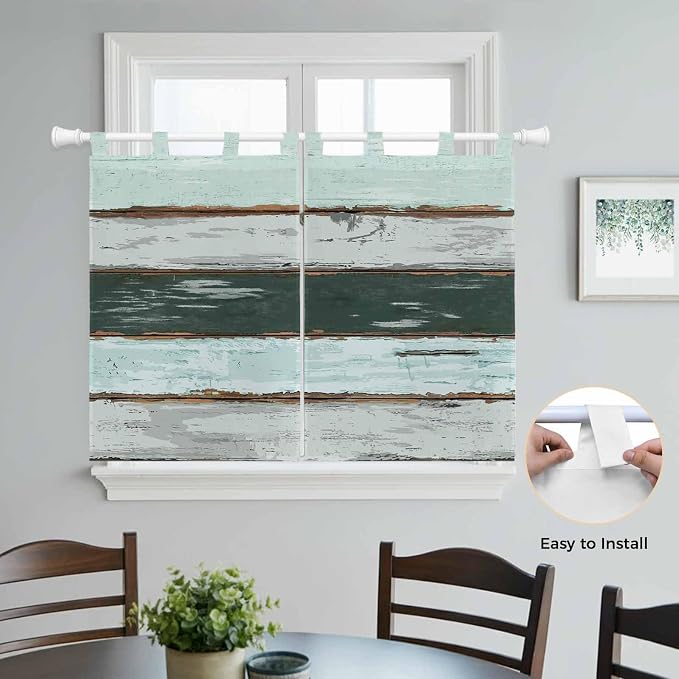 Blue Teal Bedroom Curtains 63 Inch Length, Window Curtains Tab Top, Vintage - Image 4