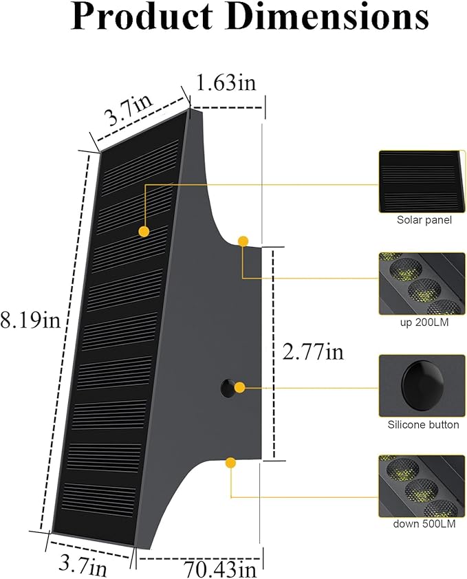Solar Outdoor Lights, 3000K 700LM Solar Wall Lights Outdoor Up and Down, Dimmable Solar Sconce Lights, IP65 Waterproof Outdoor Solar Lights for Yard Patio Garage Porch, 1pcs
