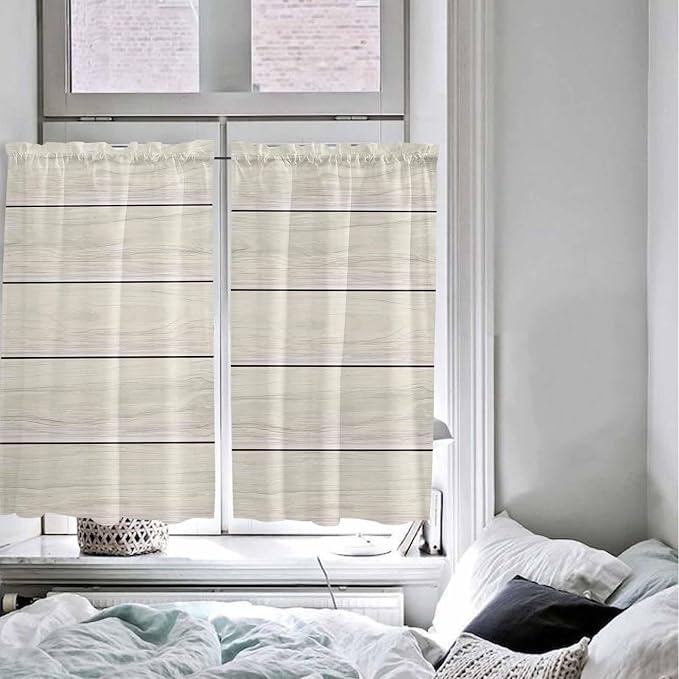 Vintage Country Wooden Board Window Valance Curtains, Gradient Wood Grain Line - Image 7
