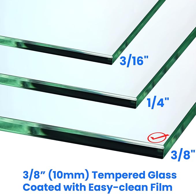 36" W x 76" H Frameless Shower Screen, Fixed Glass Panel for Walk-In Shower, 3/8" Tempered Glass, Grid Pattern Design