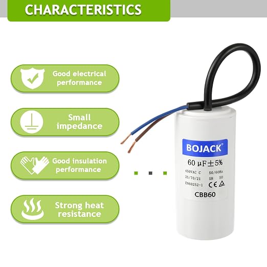 BOJACK CBB60 Run Capacitor 60 uF 450V AC 60 MFD 2 Wire 50/60Hz Cylinder Motor - Image 5