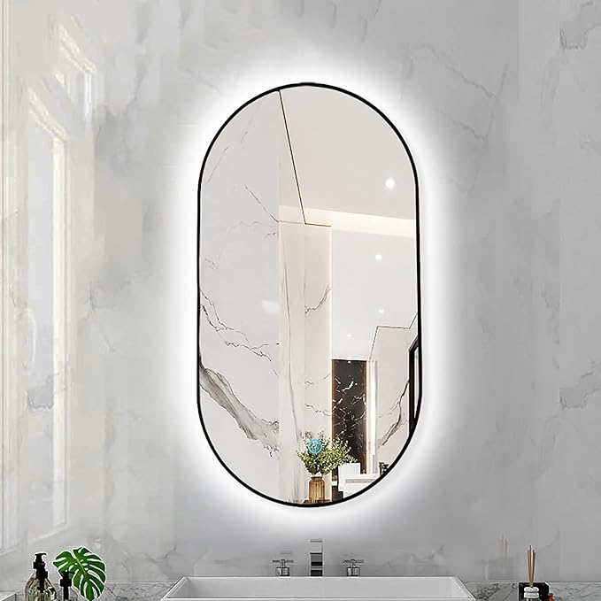 Oval LED Illuminated Bathroom Mirror, Wall-mounted Vanity Makeup Mirror by Unknown