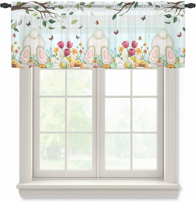 Easter Sheer Valances for Windows 60"x18", Light Filtering Kitchen Curtains by Unknown