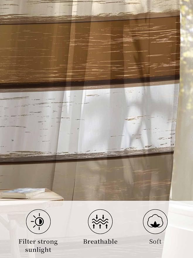Sheer Curtains 108 Inches Long, Vintage Geometric Brown Semi Sheer Curtains - Image 6