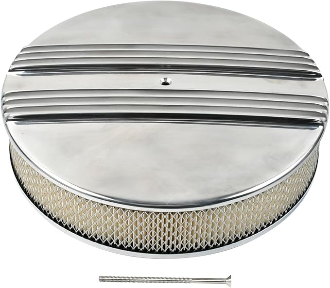 14 x 3 Inch Round Polished Air Cleaner Kit Half Finned Drop Base Compatible by TBAPFS
