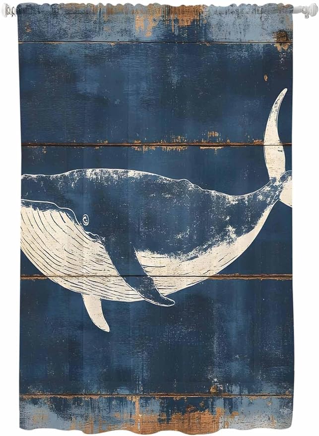 Sheer Curtains 63 Inch Length, Summer Whale Blue Semi Sheer Curtains Light by Unknown