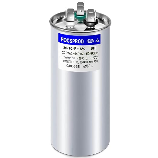 FOCSPROD 30+10 uF 30/10 MFD ±6% 370V/440V CBB65B AC Capacitor, Dual Run Round by FOCSPROD