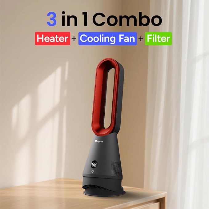 Bladeless Fan, 25inch Heating & Cooling & Filter Combo Tower Fan 80° Oscillating - Image 2