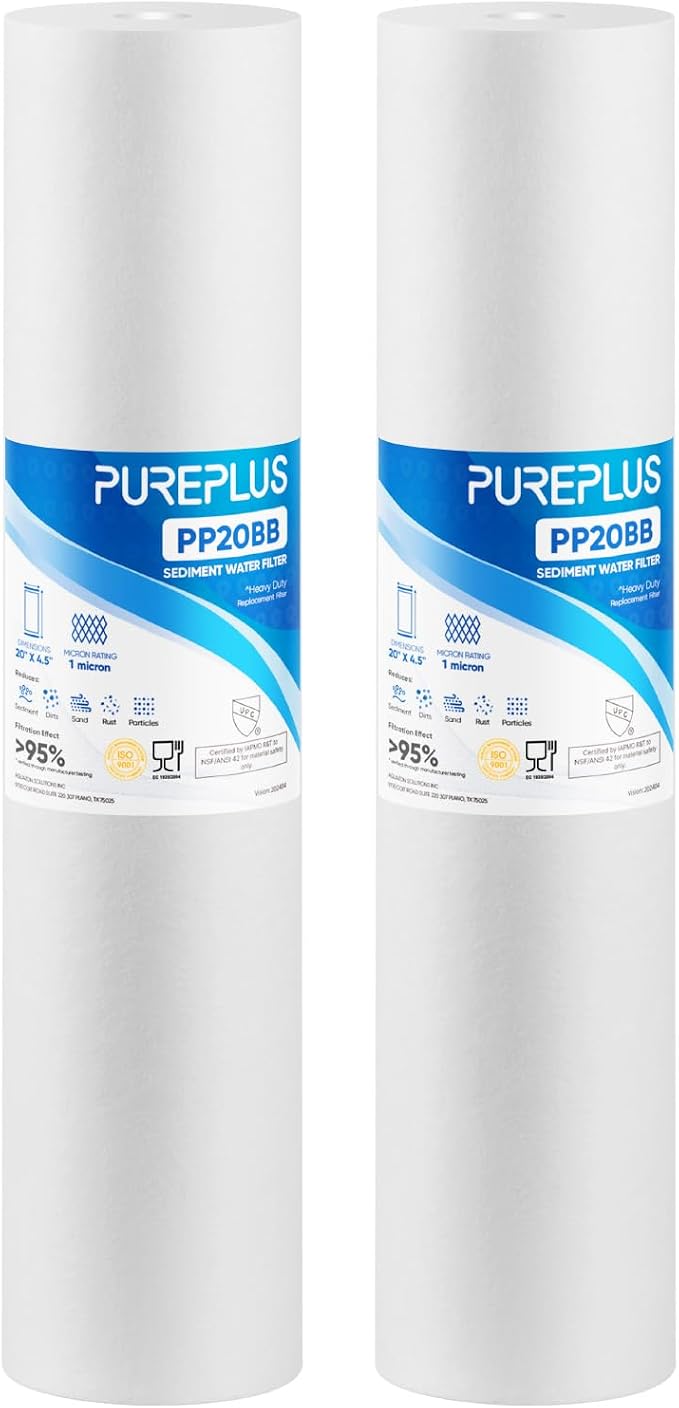 PUREPLUS 1 Micron 20" x 4.5" Whole House Sediment Home Water Filter Replacement by PUREPLUS
