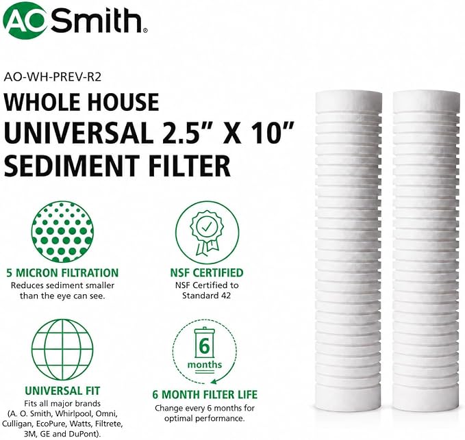 AO Smith 2.5"x10" 5 Micron Sediment Water Filter Replacement Cartridge - Image 2