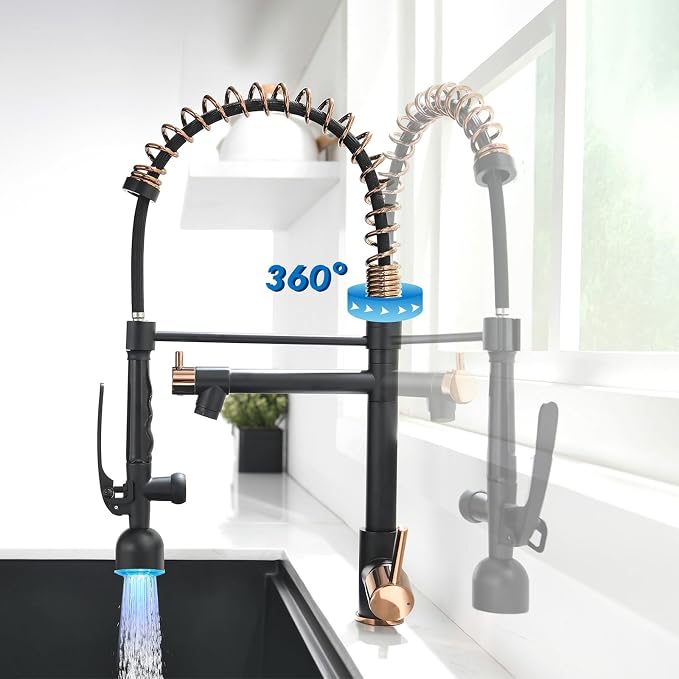 Fapully Commercial Single Handle Pull Down Sprayer Black&Rose Gold Kitchen - Image 6