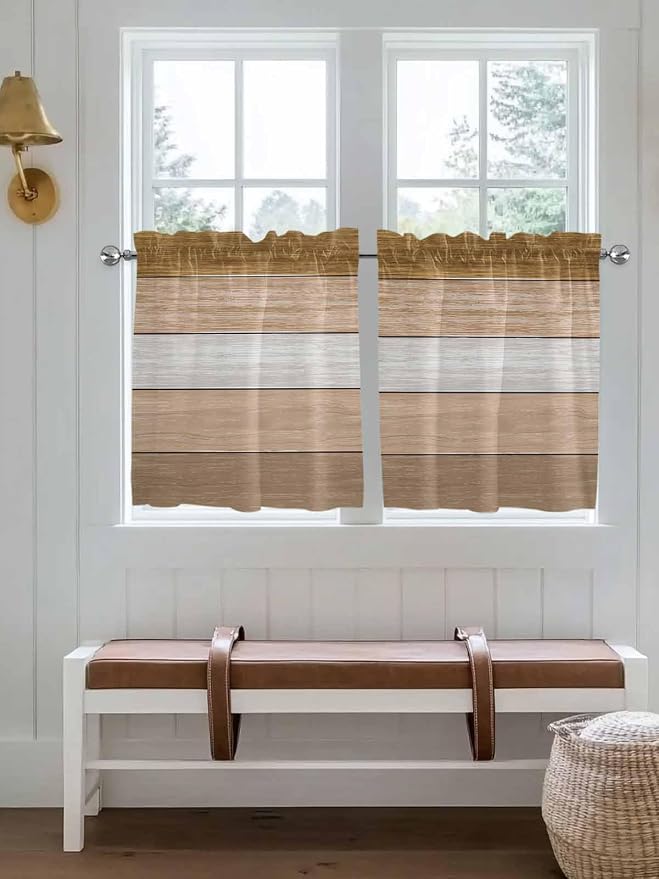 Retro Farm Wood Board Window Valance Curtains, 2 Panel - Image 2