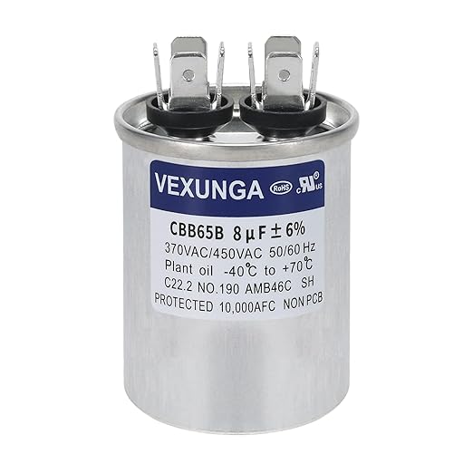 VEXUNGA 8uF 8 MFD 370VAC 440VAC 450VAC 50/60Hz CBB65B Round Run Start Capacitor by VEXUNGA