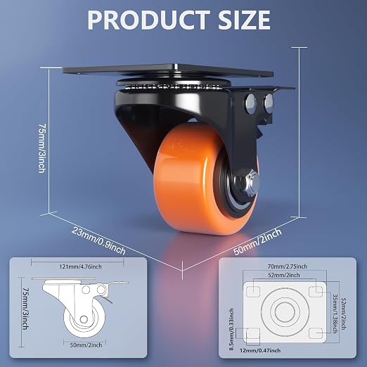 2 Inch Caster Wheels, Casters Set of 4 Heavy Duty - Image 2