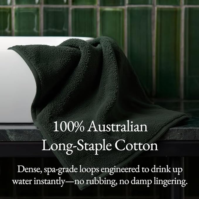 Italic Ultraplush 100% Australian Cotton Washcloths - Set of 2 Luxury Plush Face Wash Cloths, Soft and Absorbent 800 GSM for Bathroom, Spa, Gym, Face and Body (Deep Forest)