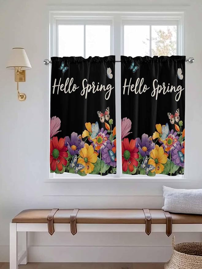 Spring Flowers Kitchen Curtains 54 Inches Length, Watercolor Country Colorful - Image 4