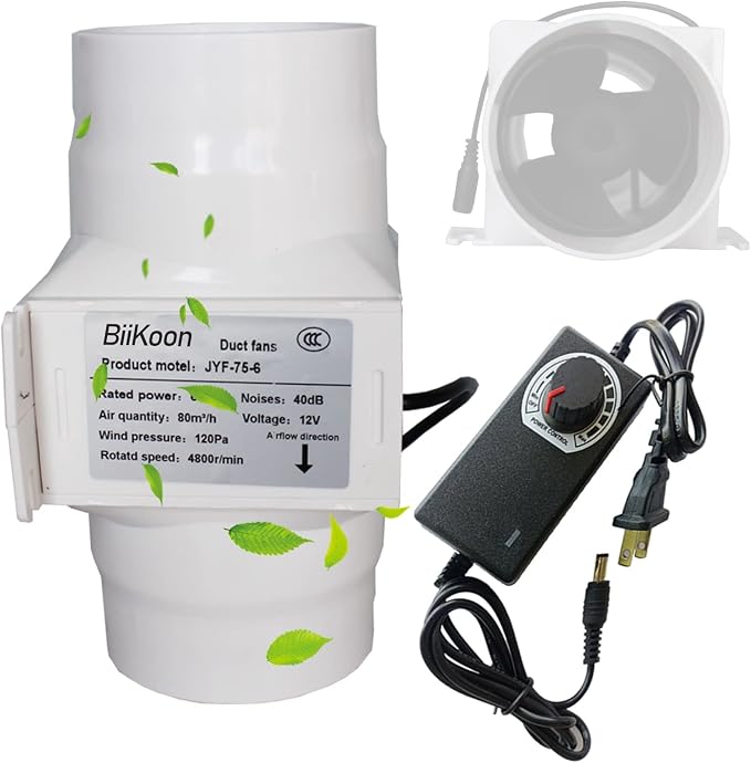 3 Inch Inline Duct Extractor Fan 75Mm 12V Powerful Exhaust Blower Speed by Unknown
