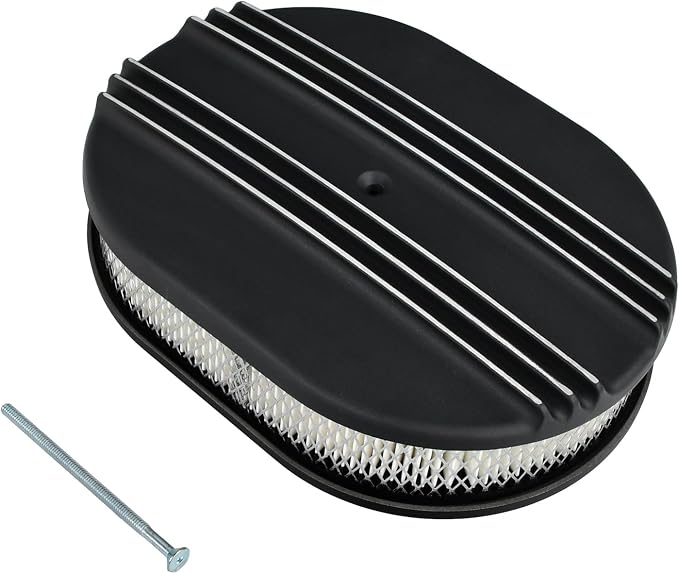 12" Air Cleaner Kit Oval Half Finned Black Aluminum Compatible by TBAPFS