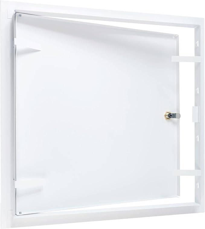 16" x 16" Lockable White Metal Access Panel. Service Shaft Door Panel with Key. Plumbing, Electricity, Heating, Alarm Wall Access Panel for Drywall. Bathroom Services Access Hole Cover.