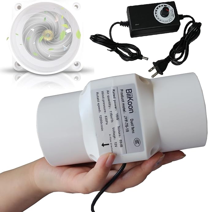 3 Inch/75mm Inline Duct Fan 12V 18W Variable Vent Blower Plastic Air Extractor by Unknown