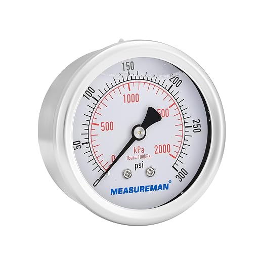 MEASUREMAN 2-1/2 inch Dial Size, Liquid Filled Pressure Gauge, 0-300psi/2000kpa - Image 6