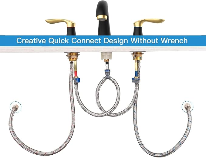 Bathroom Sink Faucet, Faucet for Bathroom Sink, Widespread Black and Gold Bathroom Faucet 3 Hole with Stainless Steel Pop Up Drain and cUPC Lead-Free Hose - (Black and Gold)