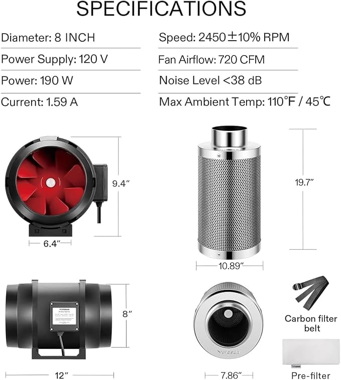 VIVOSUN Ventilation Kit 8 Inch 720 CFM Inline Duct Fan - Image 4